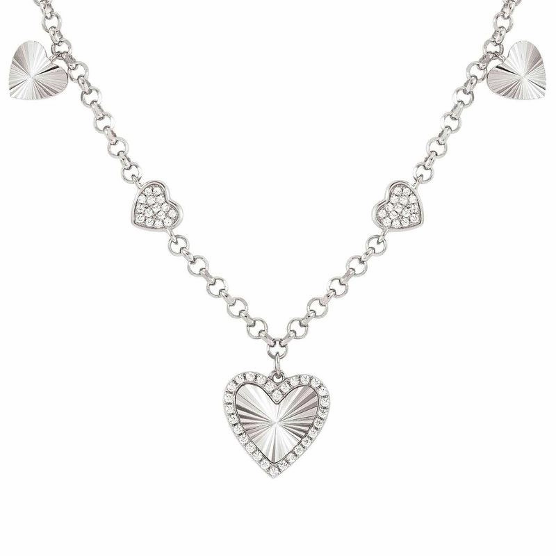 Nomination Truejoy Necklace, Etched Heart Pendants, Cubic Zirconia, Silver