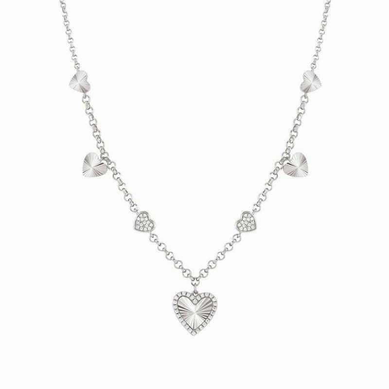 Nomination Truejoy Necklace, Etched Heart Pendants, Cubic Zirconia, Silver
