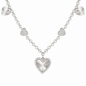 Nomination Truejoy Necklace, Etched Heart Pendants, Cubic Zirconia, Silver