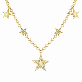Nomination Truejoy Necklace, Etched Star Pendants, Cubic Zirconia, 24K Gold