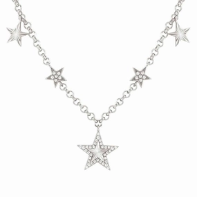 Nomination Truejoy Necklace, Etched Star Pendants, Cubic Zirconia, Silver