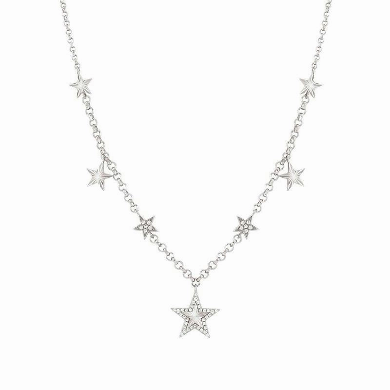 Nomination Truejoy Necklace, Etched Star Pendants, Cubic Zirconia, Silver