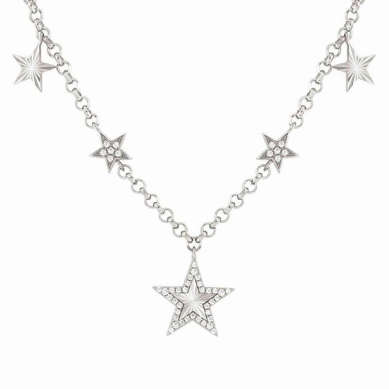 Nomination Truejoy Necklace, Etched Star Pendants, Cubic Zirconia, Silver