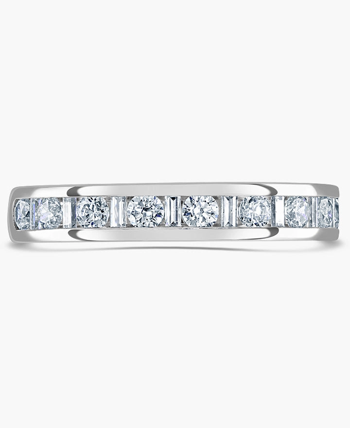 Platinum 0.20ct Round Brilliant And Baguette Cut Diamond Channel Set Half Eternity Ring