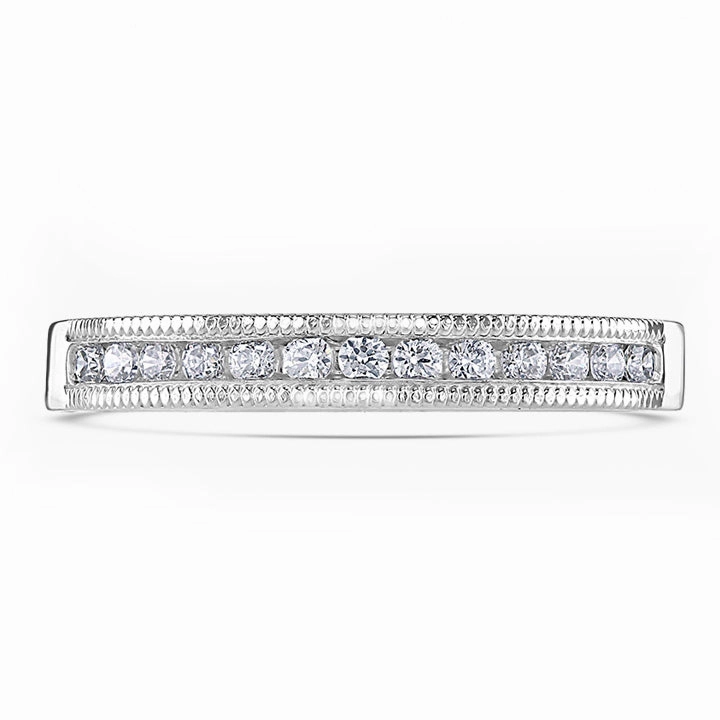 Platinum 0.20ct Round Brilliant Cut Diamond Channel Set Half Eternity Ring With Millgrain Detailing