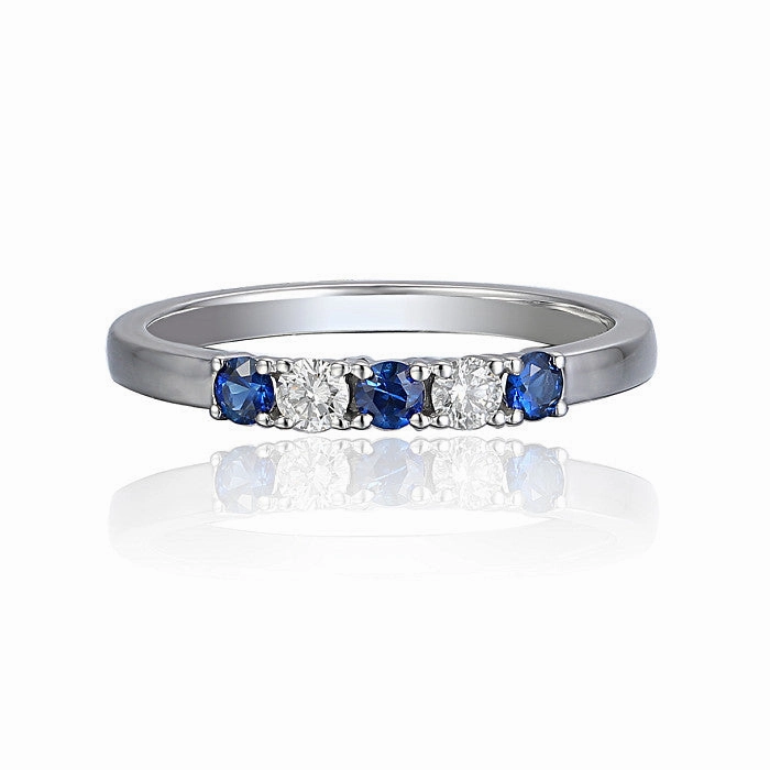 Platinum 0.24ct Blue Sapphire And 0.13ct Diamond Five Stone Ring