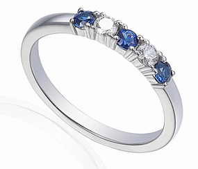 Platinum 0.24ct Blue Sapphire And 0.13ct Diamond Five Stone Ring