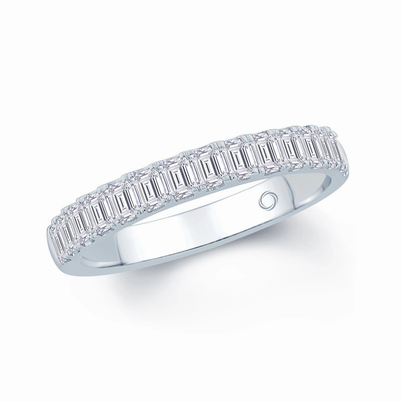 Platinum 0.75ct Emerald Cut Diamond Claw Set Half Eternity Ring