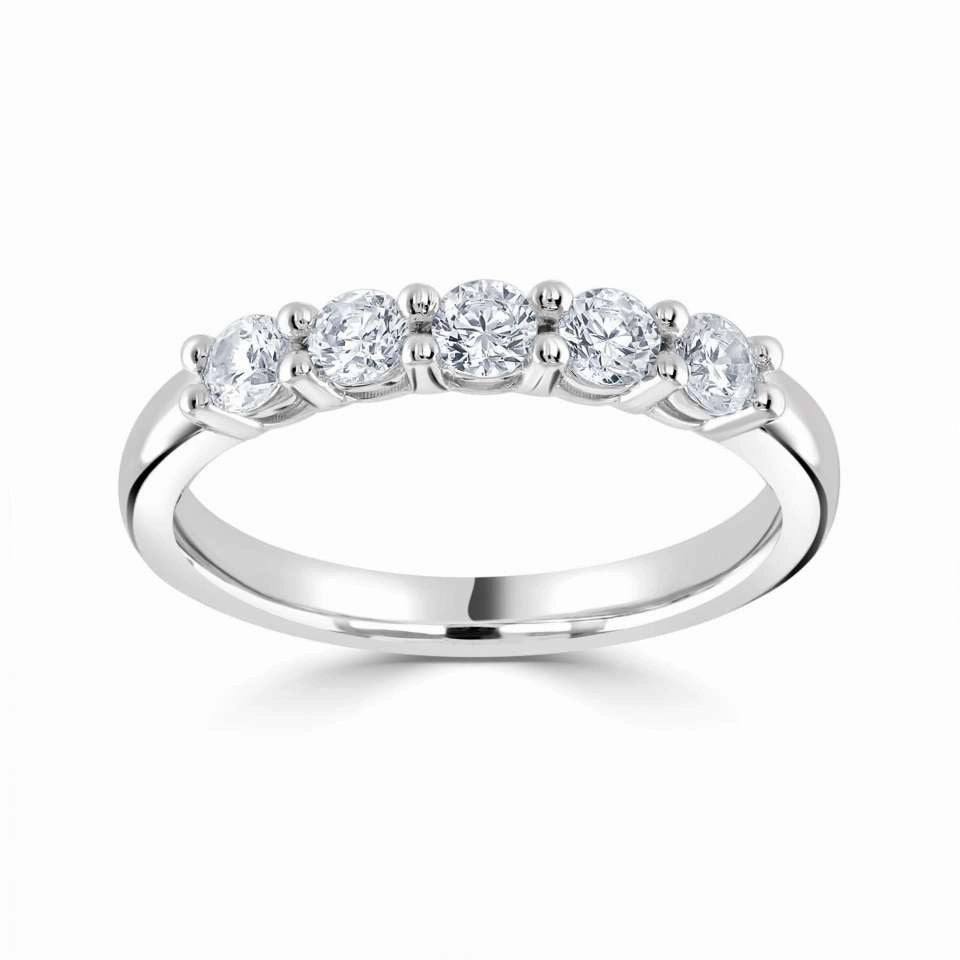 Platinum 0.75ct Round Brilliant Cut Diamond Five Stone Half Eternity Ring