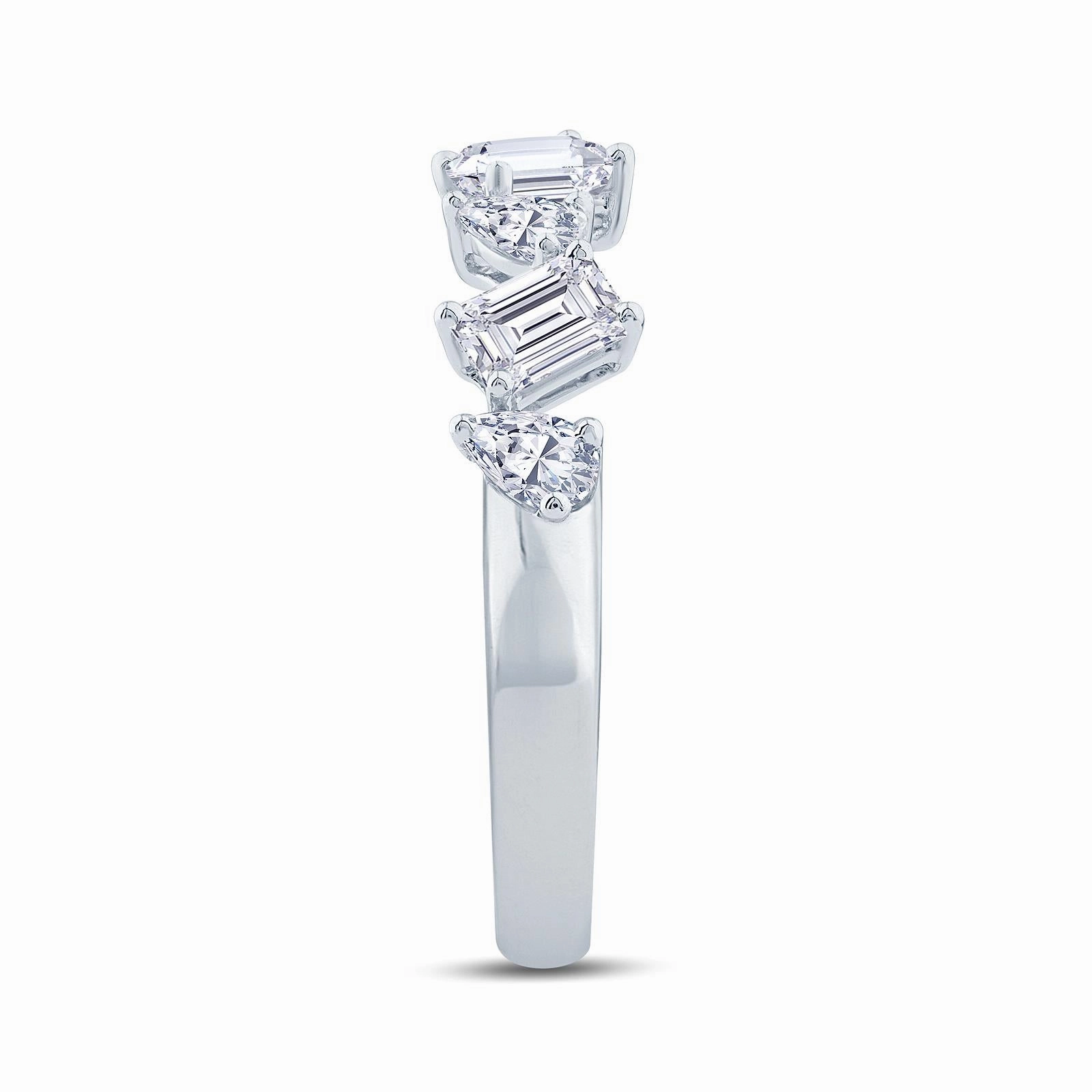 Platinum 1.00ct Pear And Emerald Cut Diamond Claw Set Half Eternity Ring