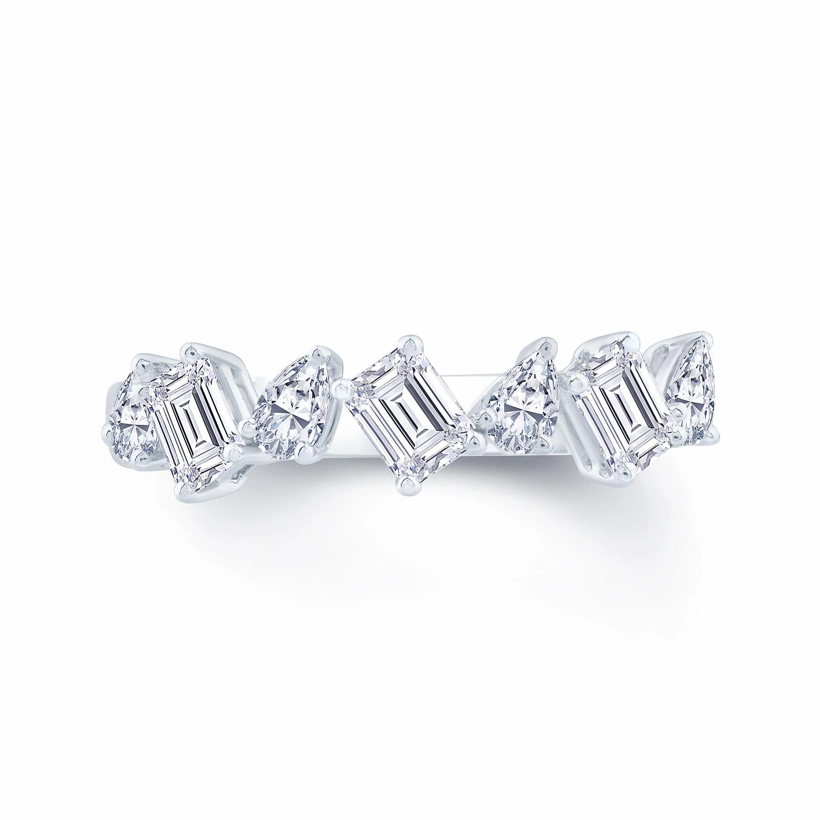 Platinum 1.00ct Pear And Emerald Cut Diamond Claw Set Half Eternity Ring