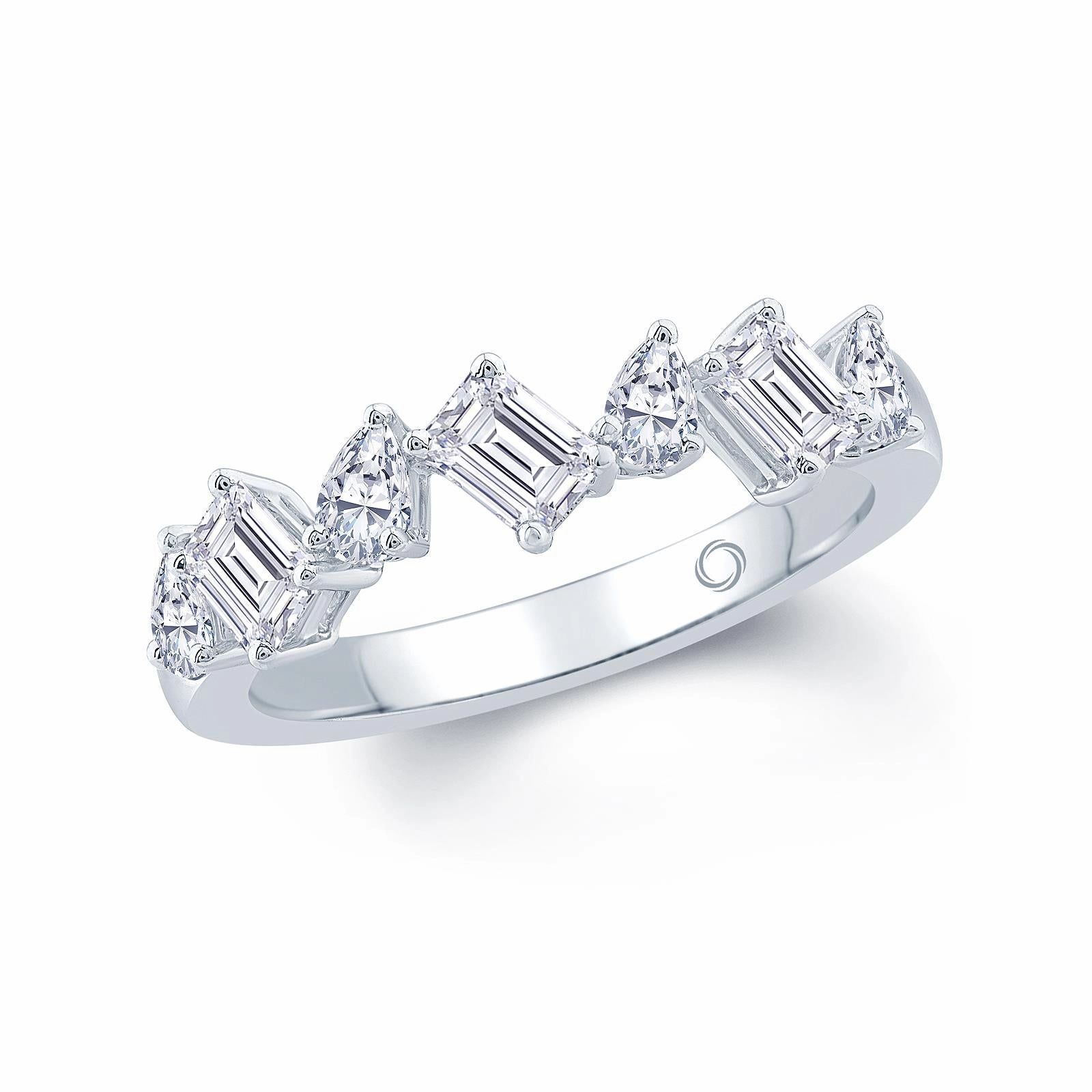 Platinum 1.00ct Pear And Emerald Cut Diamond Claw Set Half Eternity Ring