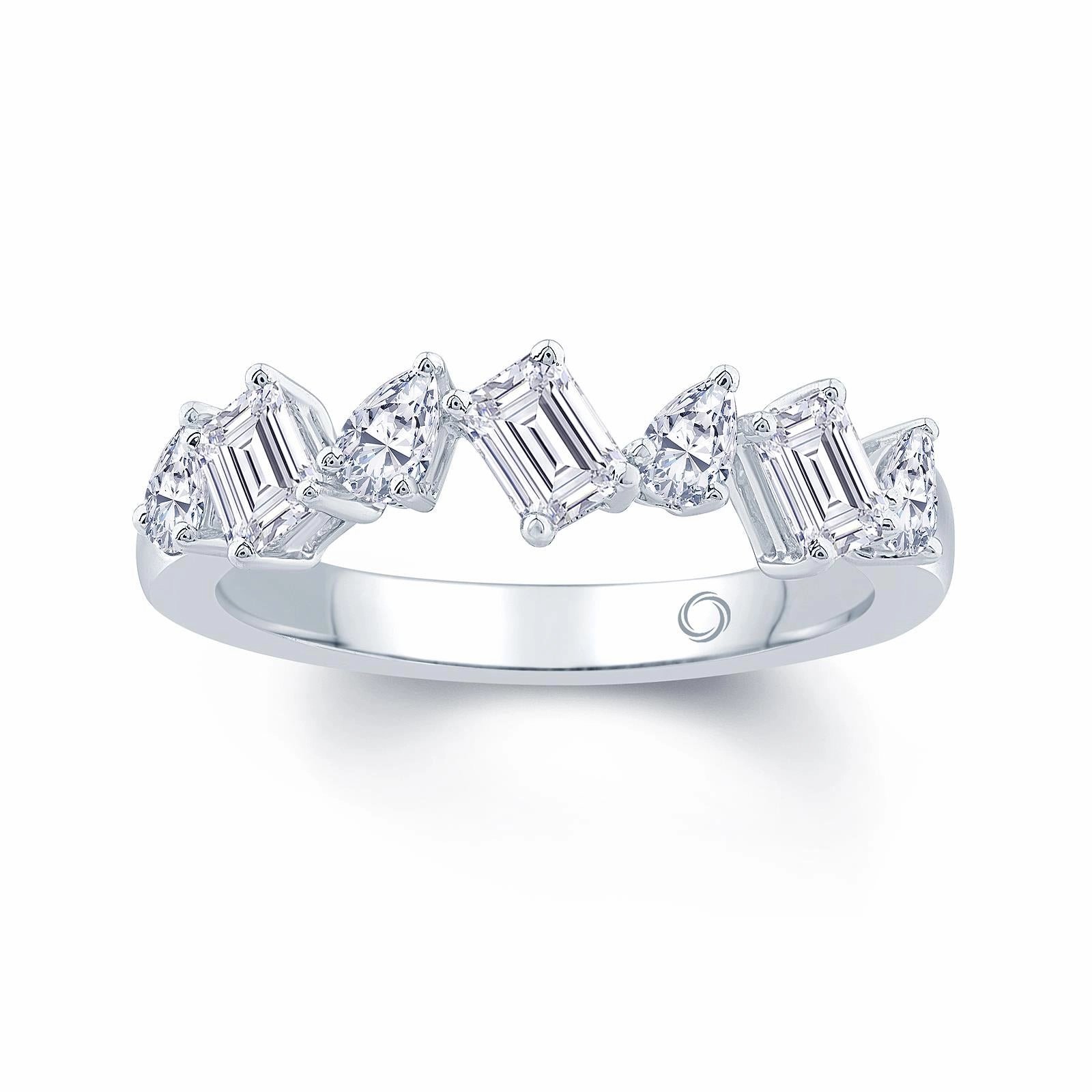 Platinum 1.00ct Pear And Emerald Cut Diamond Claw Set Half Eternity Ring