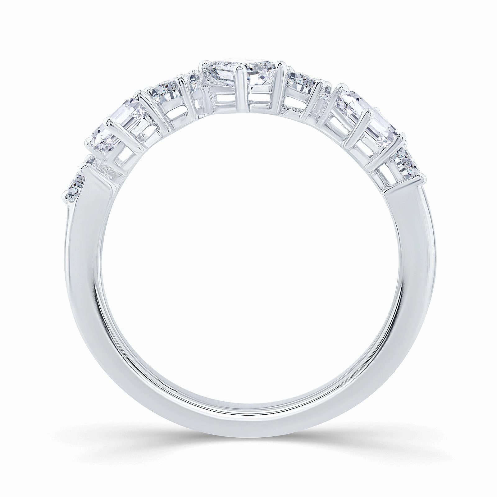 Platinum 1.00ct Pear And Emerald Cut Diamond Claw Set Half Eternity Ring