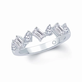 Platinum 1.00ct Pear And Emerald Cut Diamond Claw Set Half Eternity Ring