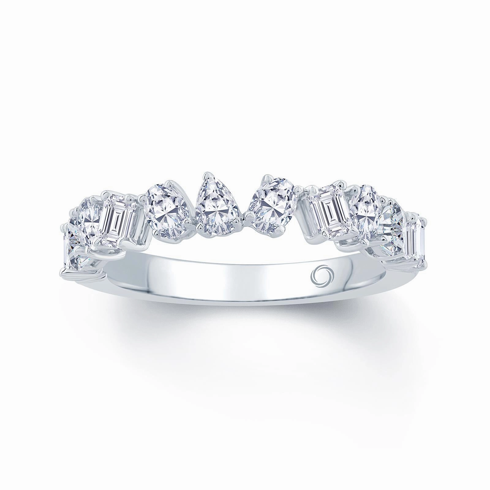 Platinum 1.00ct Pear, Emerald And Oval Cut Diamond Claw Set Half Eternity Ring