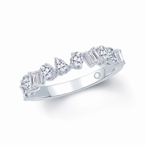 Platinum 1.00ct Pear, Emerald And Oval Cut Diamond Claw Set Half Eternity Ring