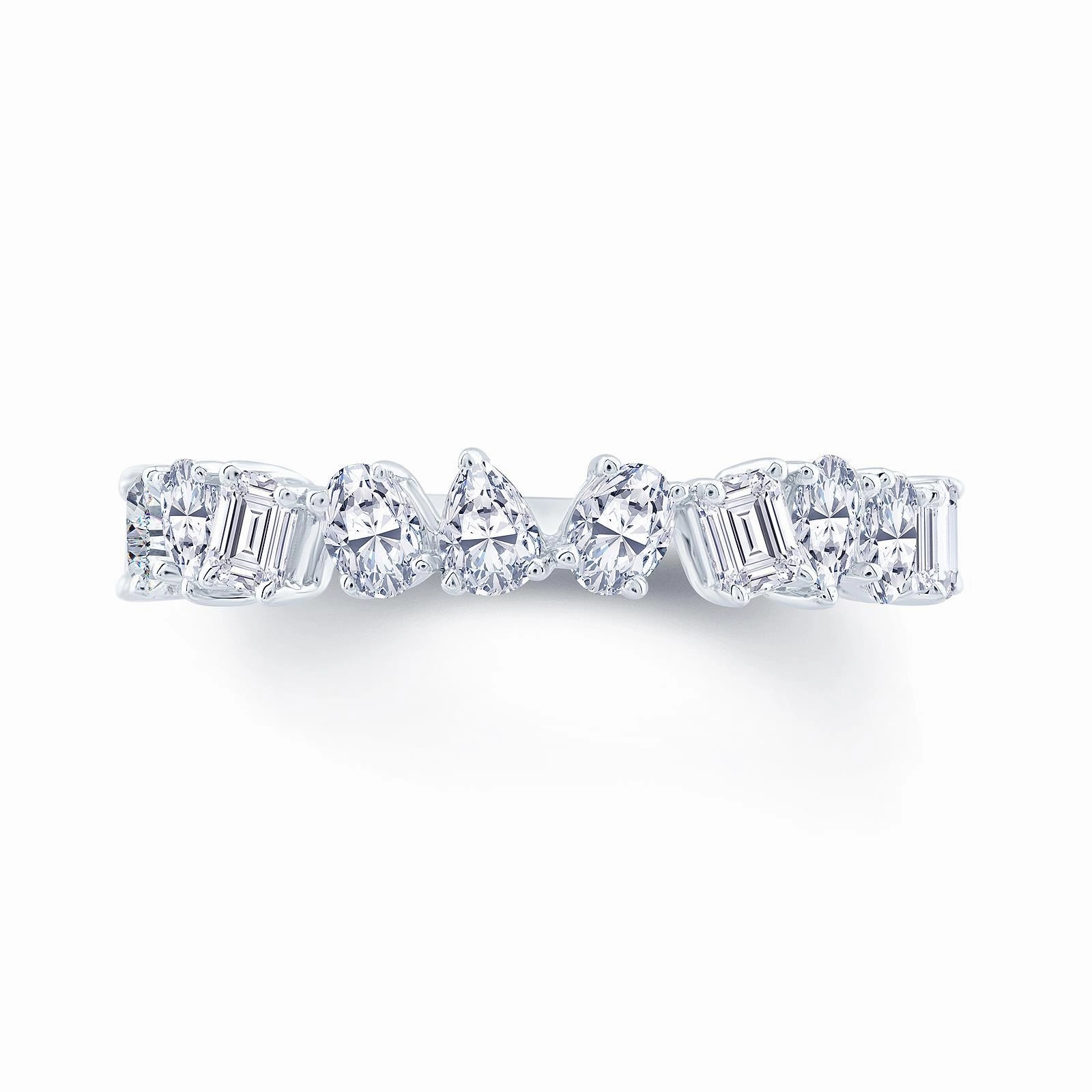 Platinum 1.00ct Pear, Emerald And Oval Cut Diamond Claw Set Half Eternity Ring