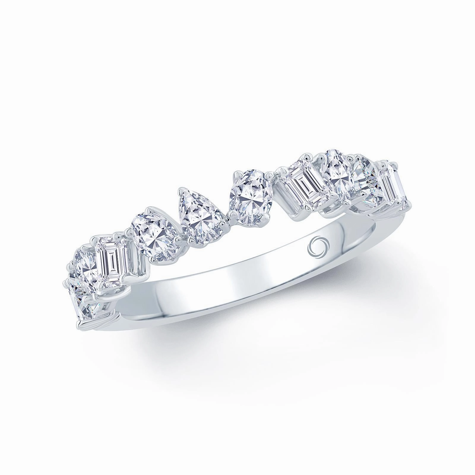 Platinum 1.00ct Pear, Emerald And Oval Cut Diamond Claw Set Half Eternity Ring