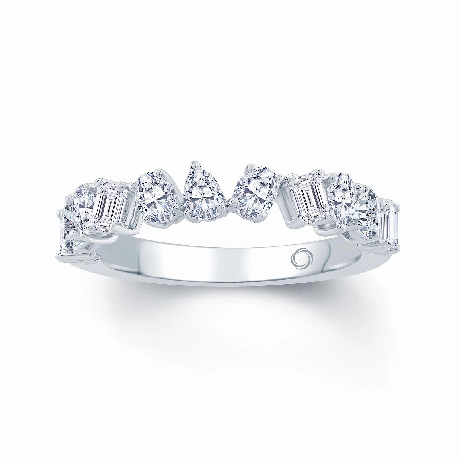 Platinum 1.00ct Pear, Emerald And Oval Cut Diamond Claw Set Half Eternity Ring