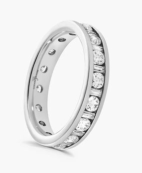 Platinum 1.00ct Round Brilliant And Baguette Cut Diamond Channel Set Full Eternity Ring