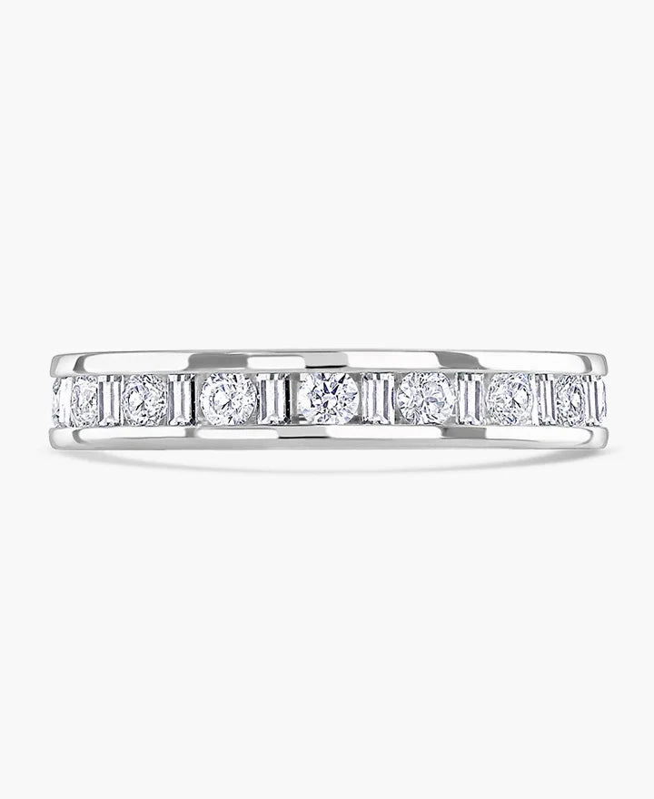 Platinum 1.00ct Round Brilliant And Baguette Cut Diamond Channel Set Full Eternity Ring