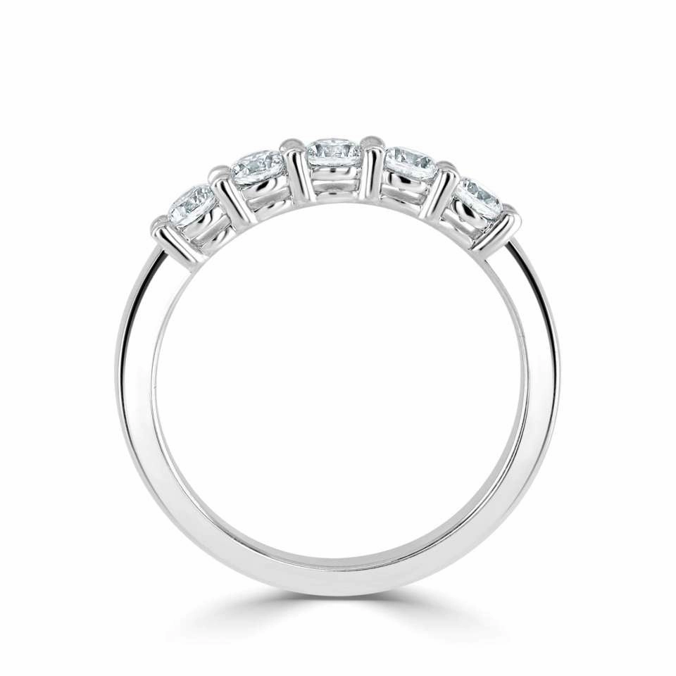 Platinum 1.10ct Round Brilliant Cut Diamond Five Stone Half Eternity Ring