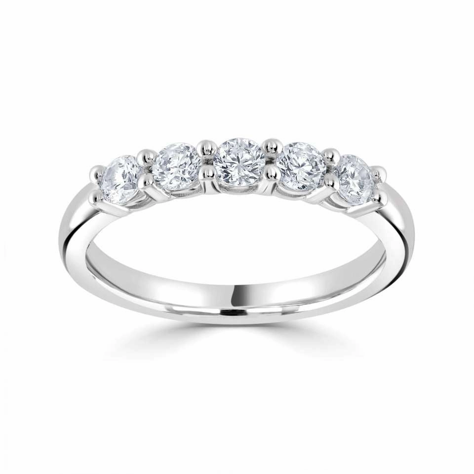Platinum 1.10ct Round Brilliant Cut Diamond Five Stone Half Eternity Ring