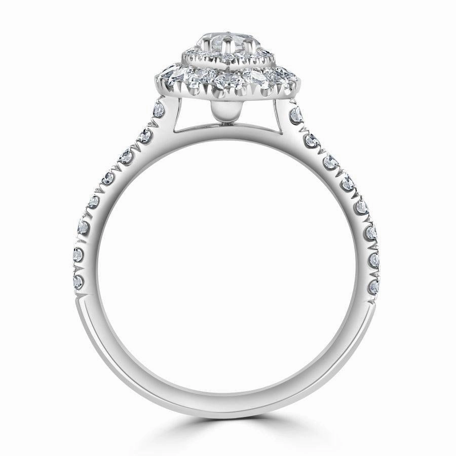 Platinum Marquise-Shaped Diamond Double Halo Cluster Ring with Diamond Shoulders