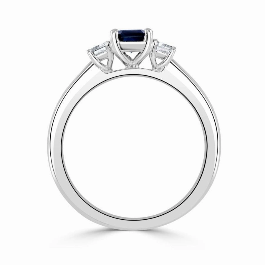 Platinum Octagonal Cut Sapphire & Diamond Trilogy Ring