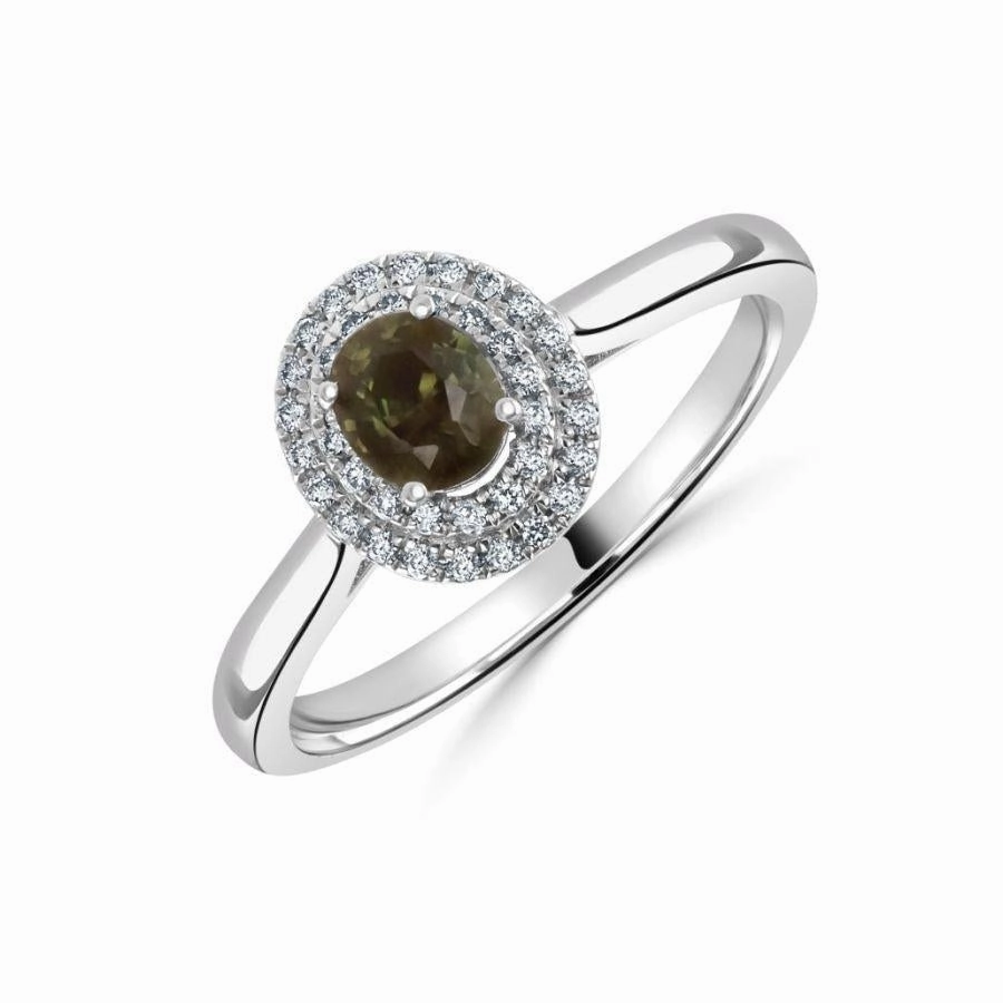 Platinum Oval Cut Alexandrite & Diamond Double Halo Cluster Ring