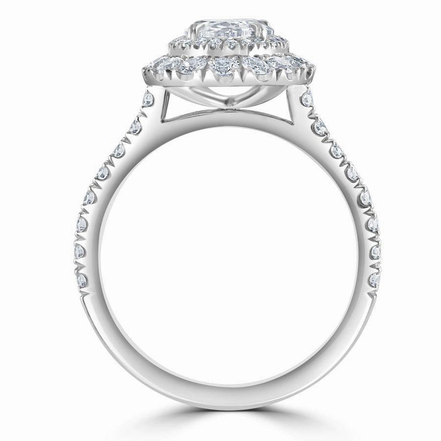 Platinum Oval Diamond Double Halo Cluster Ring with Diamond Shoulders