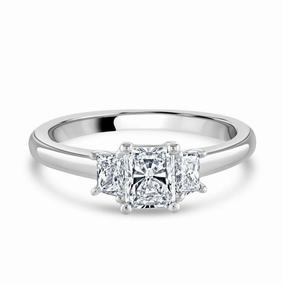 Platinum Rectangular & Trapiezoid Cut Diamond Trilogy Ring