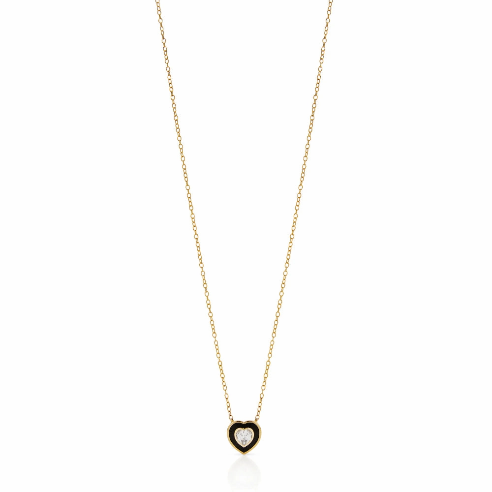 Rachel Reid Black Enamel and White Topaz Heart Pendant