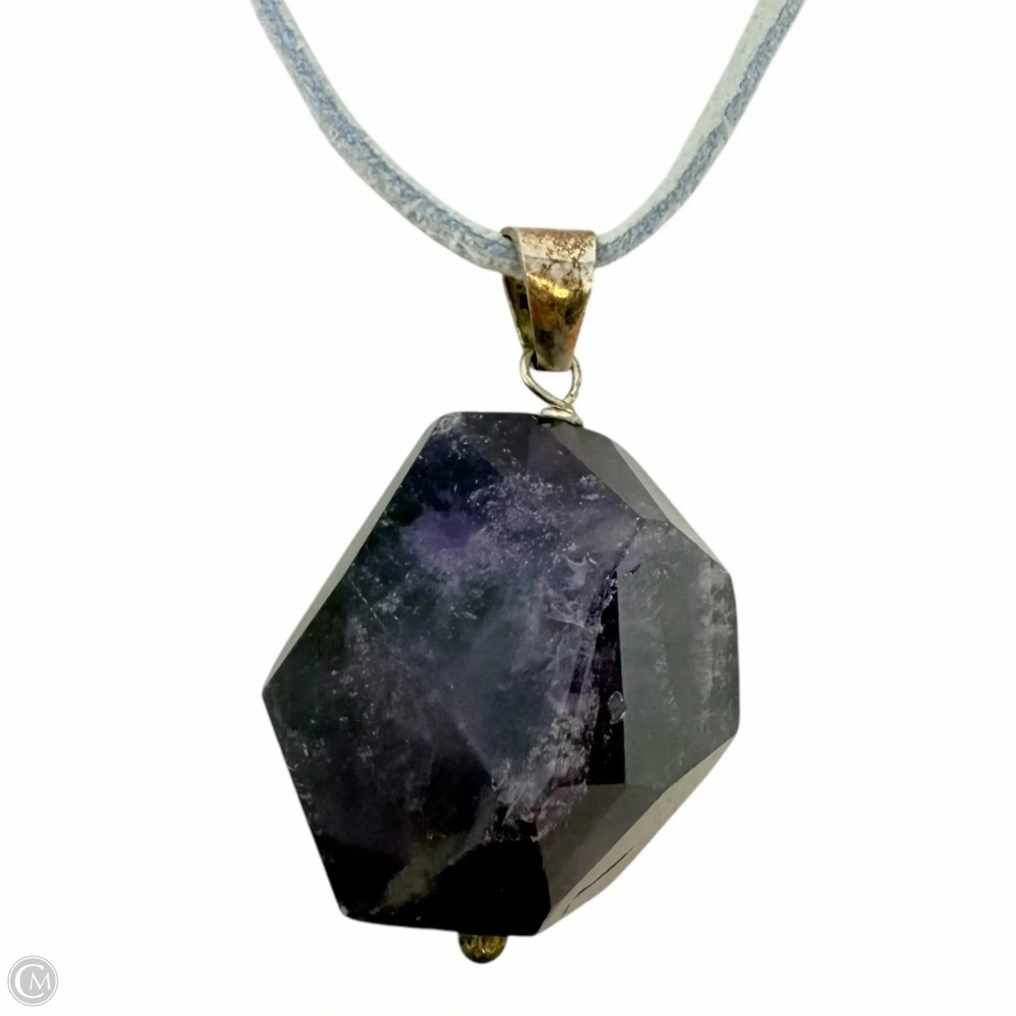 Raw Amethyst Pendant Necklace On Leather Cord With Sterling Clasp By Cmc