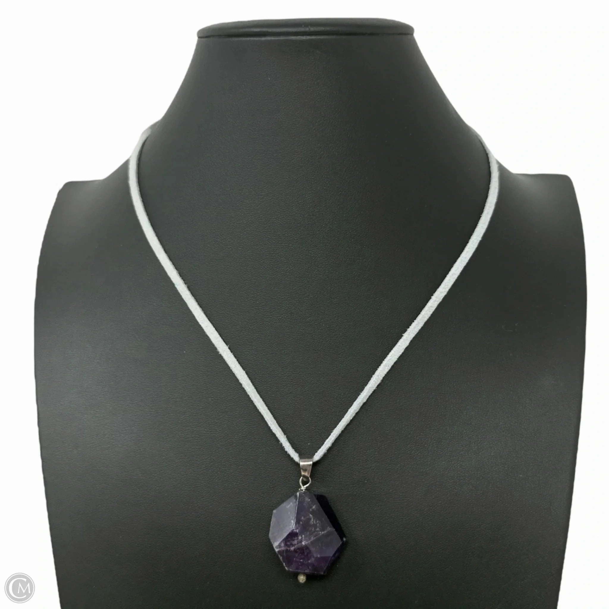Raw Amethyst Pendant Necklace On Leather Cord With Sterling Clasp By Cmc