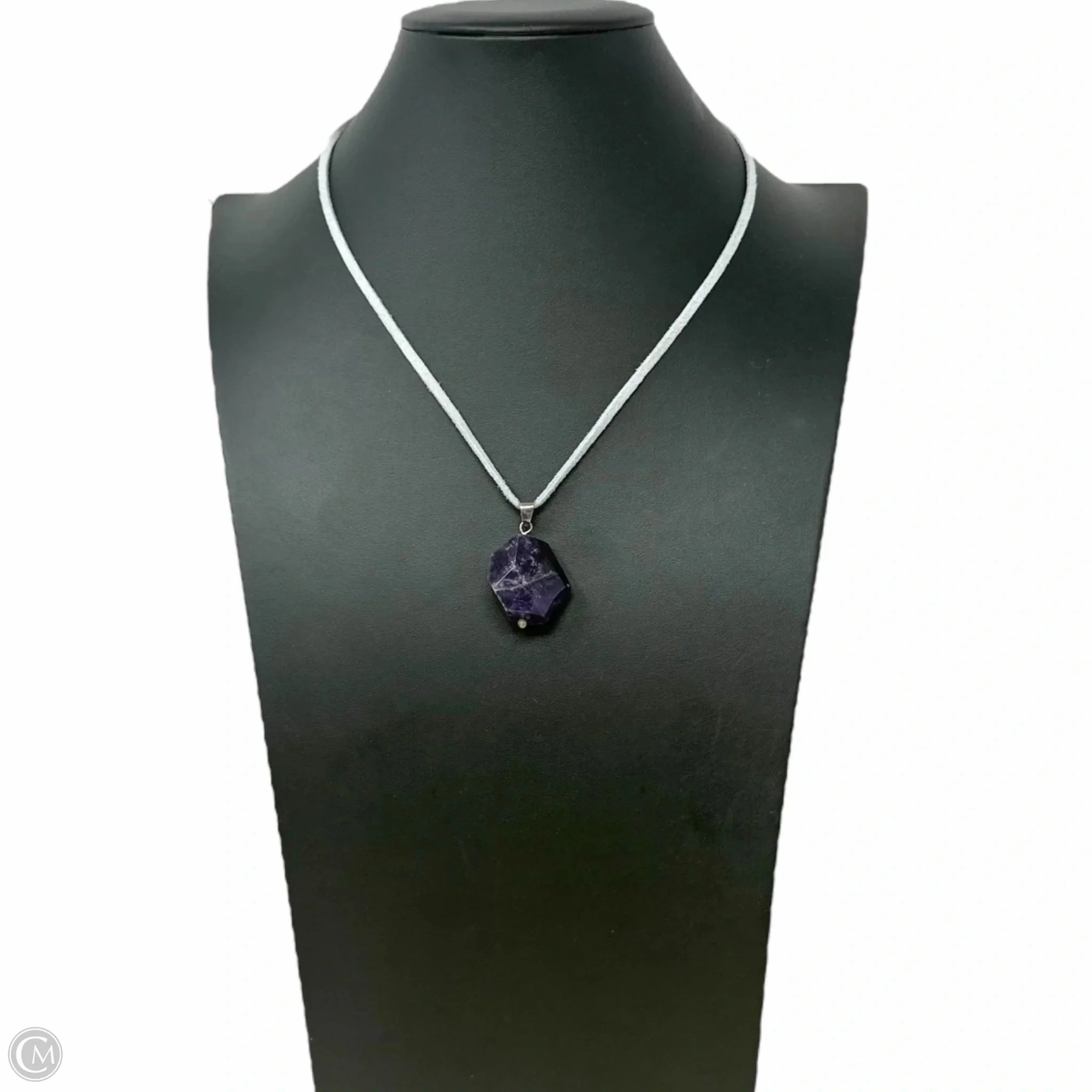Raw Amethyst Pendant Necklace On Leather Cord With Sterling Clasp By Cmc