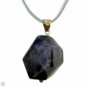 Raw Amethyst Pendant Necklace On Leather Cord With Sterling Clasp By Cmc