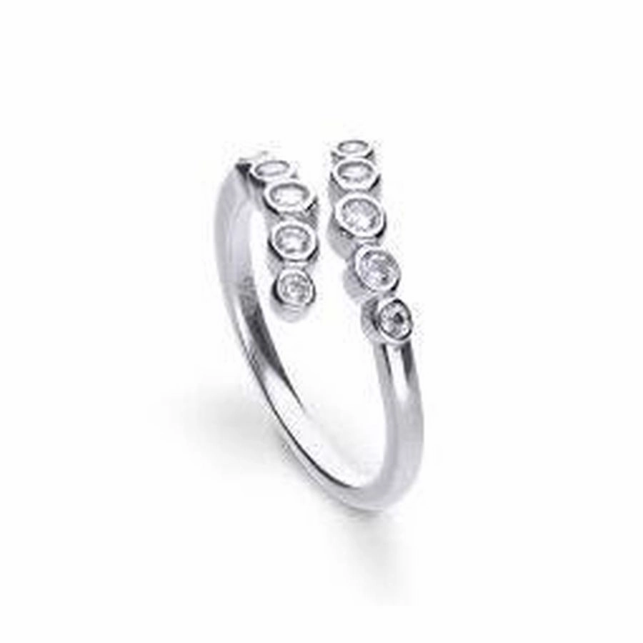 Silver Cubic Zirconia Set Crossover Ring, size N