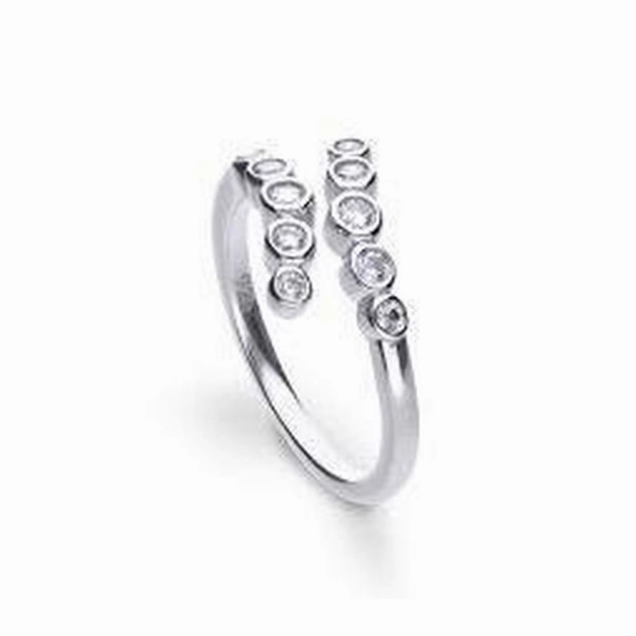 Silver Cubic Zirconia Set Crossover Ring, size P