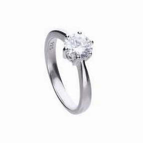 Silver Cubic Zirconia Solitaire Ring, size O 1/2