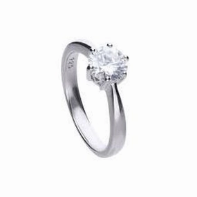 Silver Cubic Zirconia Solitaire Ring, size R 1/2