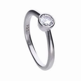 Silver Rubover Set Cubic Zirconia Solitaire Ring, size O 1/2