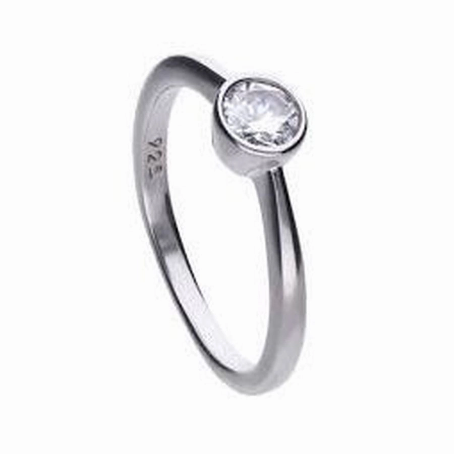 Silver Rubover Set Cubic Zirconia Solitaire Ring, size O 1/2
