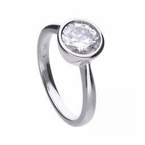 Silver Rubover Set Cubic Zirconia Solitaire Ring, size P 1/2