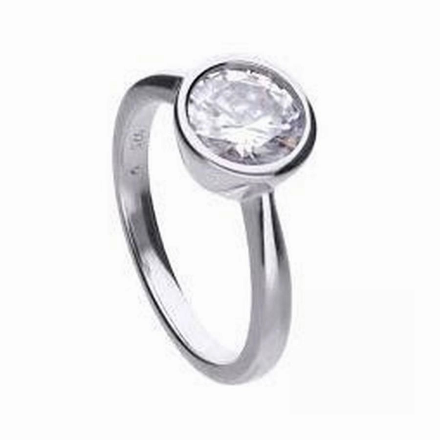Silver Rubover Set Cubic Zirconia Solitaire Ring, size P 1/2