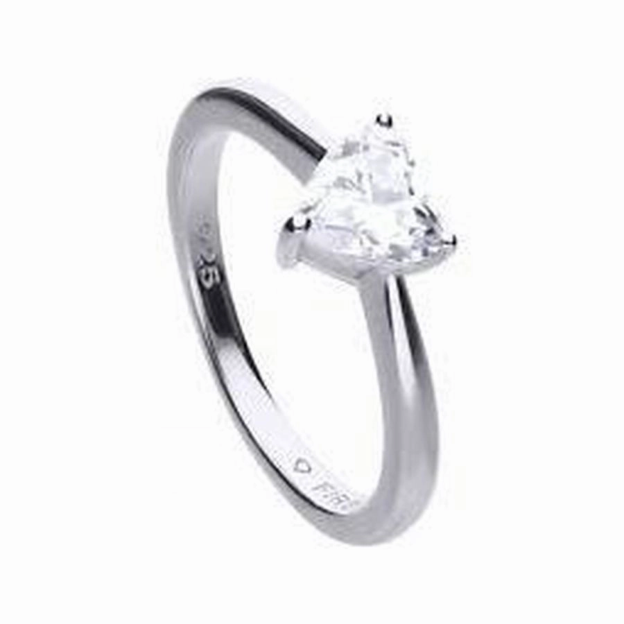 Silver Solitaire Heart Cut Cubic Zirconia Claw Set Ring
