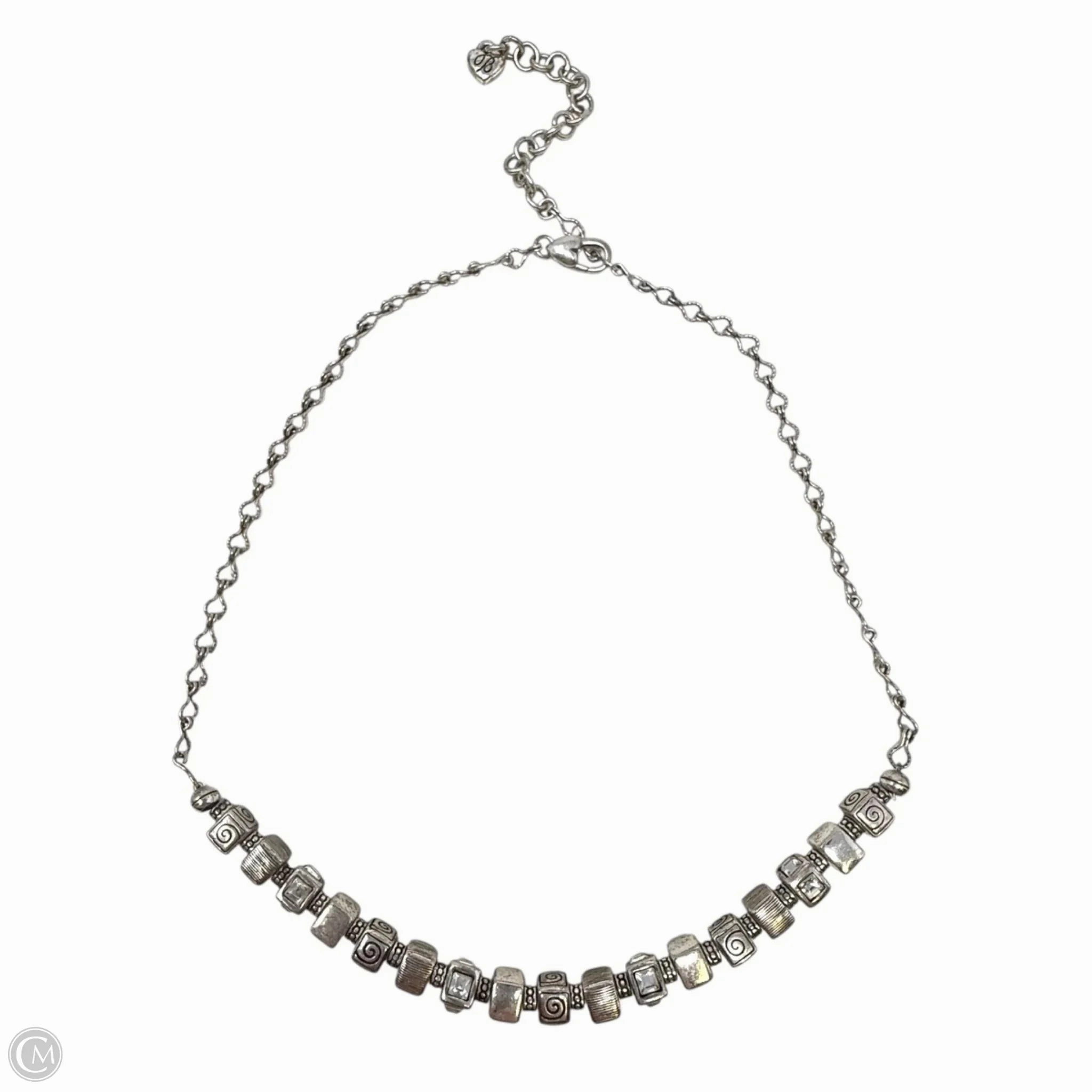 Silver Tone & Crystal Square Bead Charm Necklace By Brighton