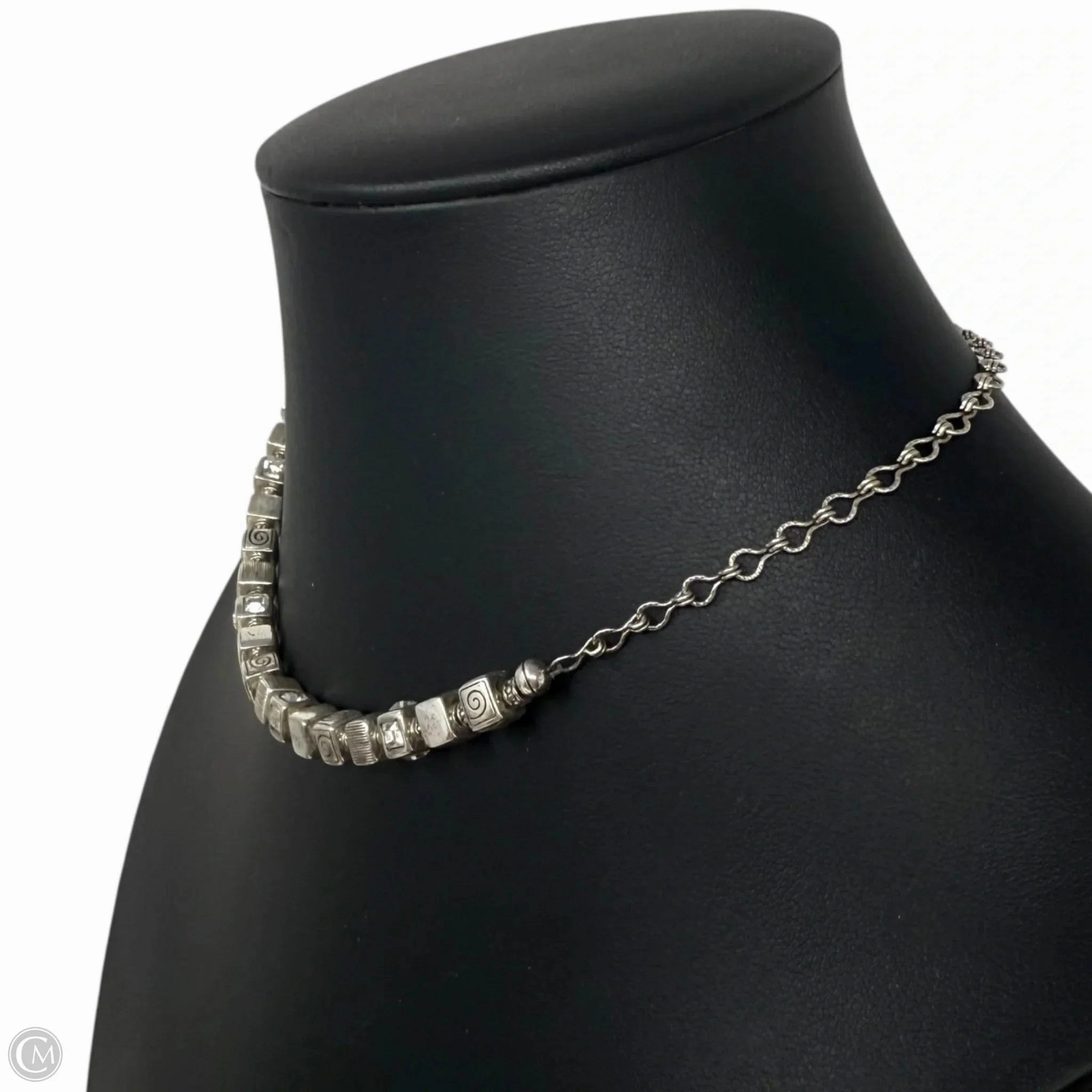 Silver Tone & Crystal Square Bead Charm Necklace By Brighton