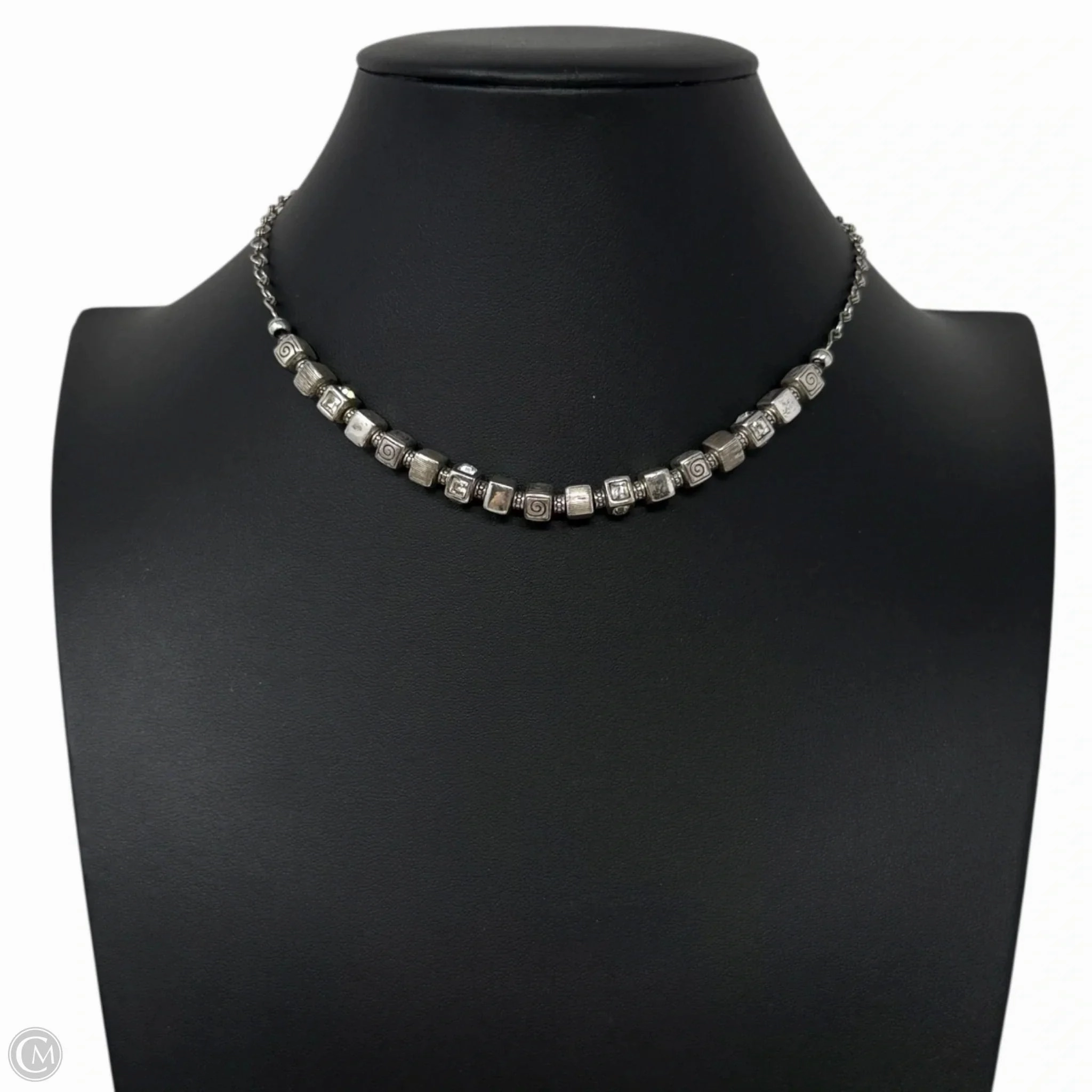 Silver Tone & Crystal Square Bead Charm Necklace By Brighton